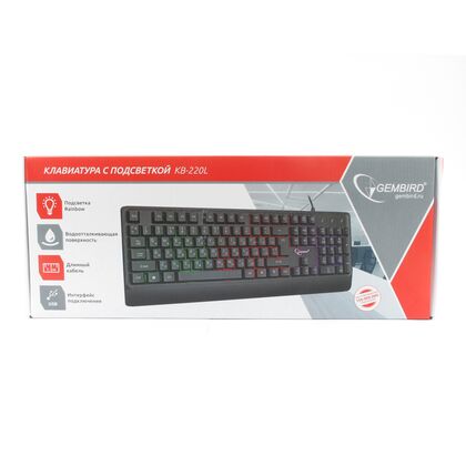 Клавиатура Gembird KB-220L, проводная, мультимедийная, USB, с подсветкой, черный (KB-220L)