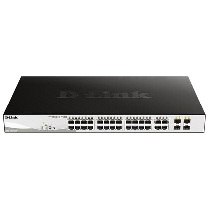 Управляемый коммутатор 24 порта WebSmart: D-Link DGS-1210-28P (24x10/ 100/ 1000Base-T, 4x1000Base-X SFP, 24 POE порта 15,4Вт, бюджет POE 193Вт)