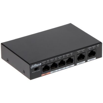Неуправляемый POE-коммутатор 04 порта: Dahua PFS3006-4ET-60 (04 портаХ10/ 100 Мбит/ сек) PoE‑бюджет 60 Вт, корпус - металл