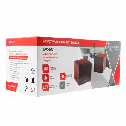 Акустическая система Gembird 2.0 SPK-206 5W, mini Jack 3.5 мм, коричневый (SPK-206)