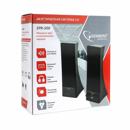 Акустическая система Gembird 2.0 SPK-SPK-500 6W, mini Jack 3.5 мм, черный (SPK-500)