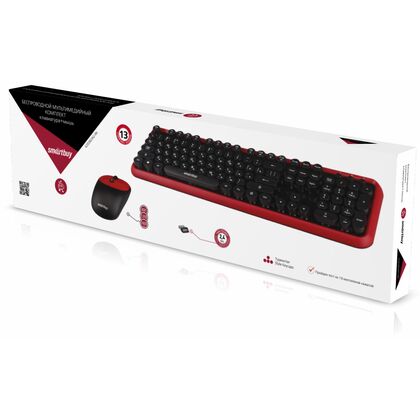 Комплект (клавиатура + мышь) Smartbuy SBC-620382AG-RK, беспроводной, мультимедийный, Радио(USB), черный/ красный (SBC-620382AG-RK)