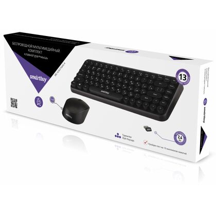 Комплект (клавиатура + мышь) Smartbuy SBC-620382AG-RK, беспроводной, мультимедийный, Радио(USB), черный (SBC-626376AG-K)