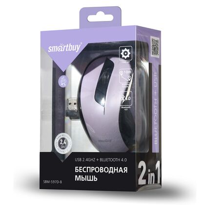 Мышь Smartbuy SBM-597D-B оптическая, беспроводная, USB/ Bluetooth, фиолетовый (SBM-597D-B)