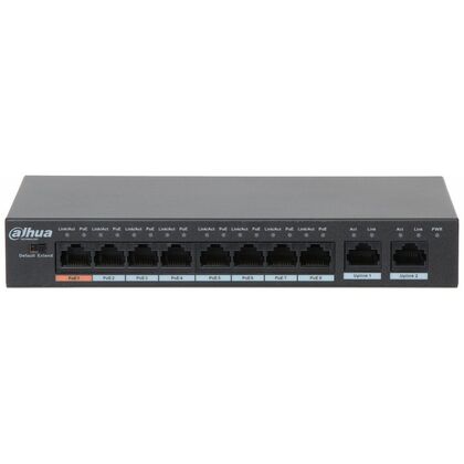 Неуправляемый POE-коммутатор 08 портов: Dahua PFS3010-8ET-96 (08 портовХ10/ 100/ 1000 Мбит/ сек) PoE‑бюджет 57 Вт, корпус - металл