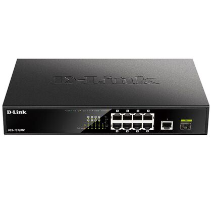 Неуправляемый POE-коммутатор 10 портов: D-Link DGS-1010MP/ A1A (10 портовХ10/ 100/ 1000 Мбит/ сек) PoE‑бюджет 124 Вт, корпус - металл