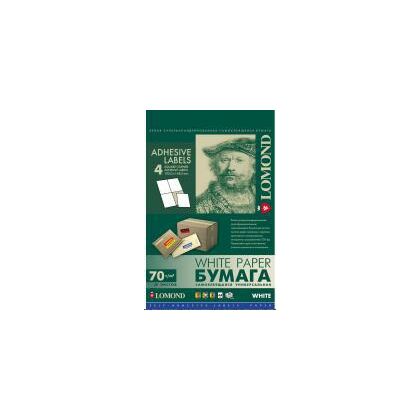 Бумага для этикеток Lomond самоклеящаяся, универсальная, 4 деления, А4, 70 г/ м2, 1650 л (2100025ТЕХ) для струйной и лазерной печати.