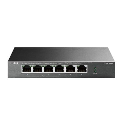 Неуправляемый POE-коммутатор 06 портов: TP-Link TL-SF1006P (06 портовХ10/ 100 Мбит/ сек) PoE‑бюджет 67 Вт,