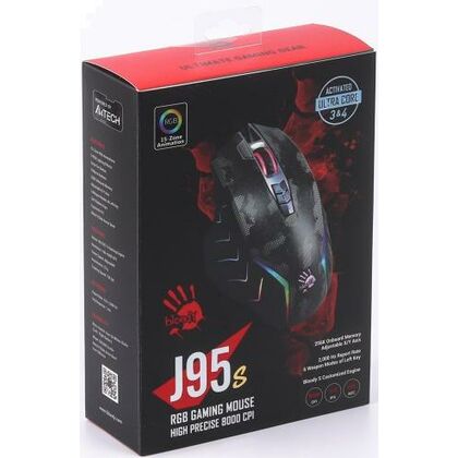 Мышь A4Tech Bloody J95S оптическая, проводная, USB, игровая, с подсветкой, черный (J95S STONE BLACK ACTIVATED)