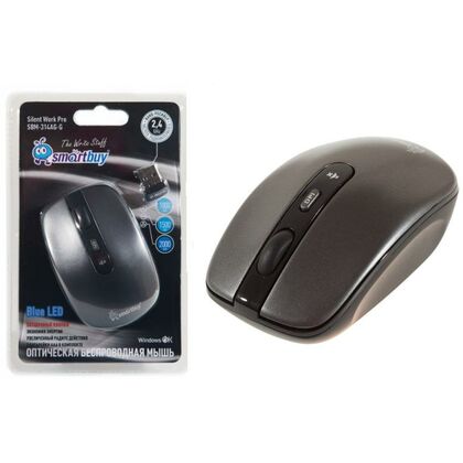 Мышь Smartbuy 314AG оптическая, беспроводная, Радио USB, серый металлик (SBM-314AG-G)