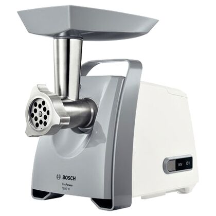 Мясорубка Bosch MFW45020 белый/ серый (1600 Вт; скоростей - 1; насадки: для колбас/ кеббе; 2.7 кг/ мин)