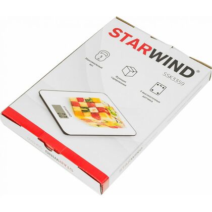Весы кухонные электроные Starwind SSK3359 белый (точность измерения: 1 г, предел взвешивания: 5 кг)