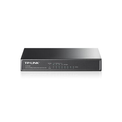 Неуправляемый POE-коммутатор 08 портов: TP-Link TL-SF1008P (08 портовХ10/ 100 Мбит/ сек) PoE‑бюджет 57 Вт, корпус - металл