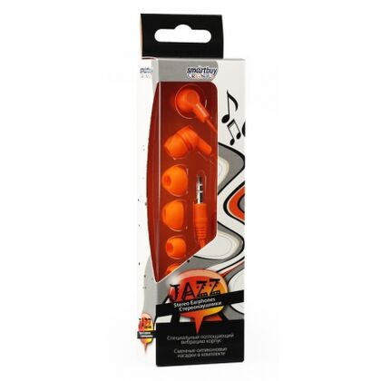 Наушники вкладыши Smartbuy JAZZ без микрофона, mini jack 3.5 mm, оранжевый (SBE-730)