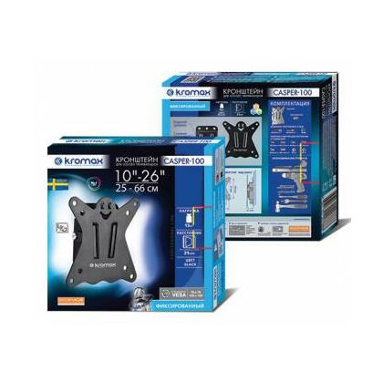 Крепление для ТВ фиксированное 10"-32" Kromax  нагрузка max 25 кг, от стены 20 мм , чёрный (CASPER-100 (877496))