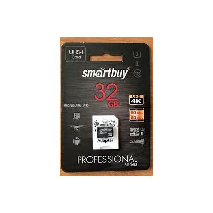 Карта памяти microSDHC 32Gb Smartbuy Class 10 Professional + адаптер SD (SB32GBSDCL10U3-01)