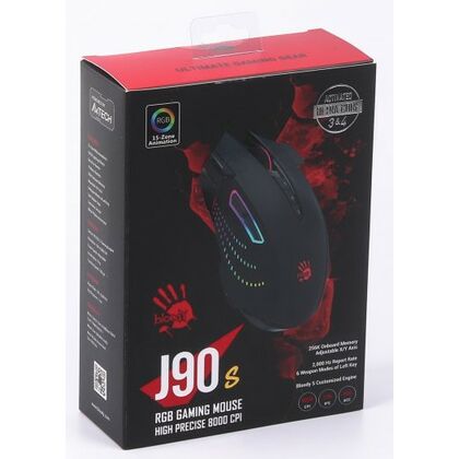 Мышь A4Tech Bloody J90S оптическая, проводная, USB, игровая, с подсветкой, черный  (J90S BLACK ACTIVATED)