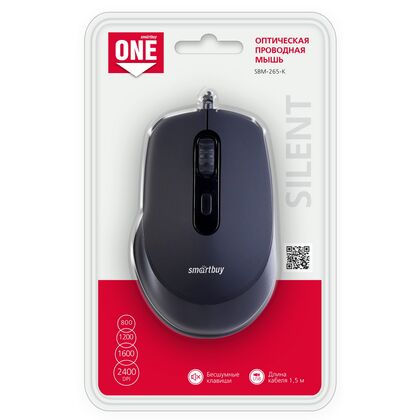 Мышь Smartbuy ONE 265-K оптическая, проводная, USB, офисная, бесшумный клик, черный (SBM-265-K)
