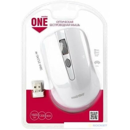 Мышь Smartbuy ONE 352 оптическая, беспроводная, Радио USB, офисная белый (SBM-352AG-W)