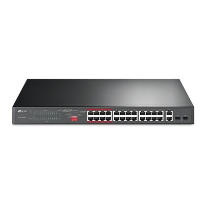 Неуправляемый POE-коммутатор 24 порта: TP-Link TL-SL1226P (24 портаХ10/ 100 Мбит/ сек) PoE‑бюджет 250 Вт,