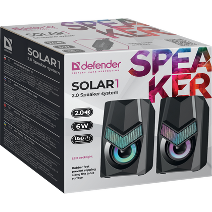 Акустическая система Defender 2.0 Solar 1 6W, mini Jack 3.5 мм, черный  (65401)