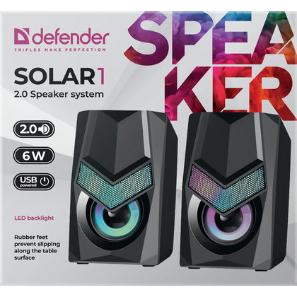 Акустическая система Defender 2.0 Solar 1 6W, mini Jack 3.5 мм, черный  (65401)