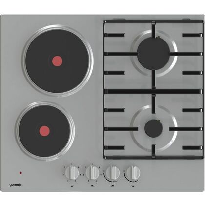 Комбинированная варочная панель Gorenje GE690X белый ( конфорок -  4 шт,  панель - нержавеющая сталь, 60х52 см)