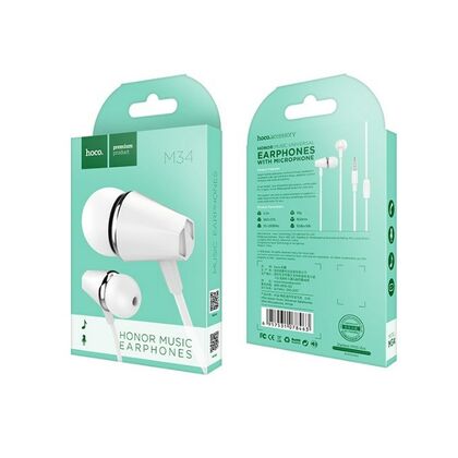 Гарнитура HOCO M34 honor music с микрофоном, mini jack 3.5 mm, белый (M34)
