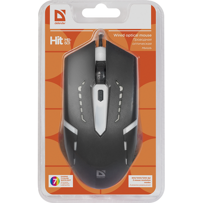 Мышь Defender Hit MB-601 оптическая, проводная, USB, с подсветкой, черный (52601)