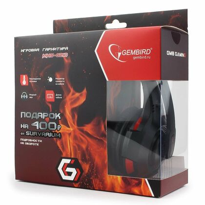Наушники полноразмерные Gembird MHS-G210 с микрофоном, игровые, 2 x mini jack 3.5 mm, черный/ красный (MHS-G210)