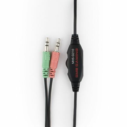 Наушники полноразмерные Gembird MHS-G210 с микрофоном, игровые, 2 x mini jack 3.5 mm, черный/ красный (MHS-G210)