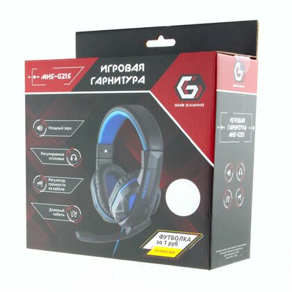 Наушники полноразмерные Gembird MHS-G215 с микрофоном, игровые, 2 x mini jack 3.5 mm, черный/ синий (MHS-G215)