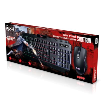 Комплект клавиатура+мышь+коврик Smartbuy RUSH Shotgun, проводной, игровой, USB, с подсветкой, черный (SBC-307728G-K)
