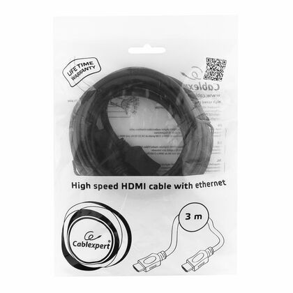 Кабель HDMI 3м Gembird/ Cablexpert v1.4 черный, позол. разъемы, экран, пакет (CC-HDMI4L-10)