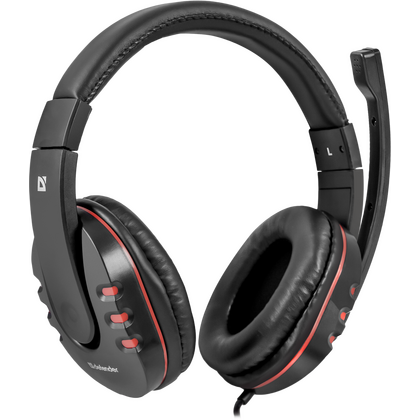Наушники полноразмерные Defender Warhead G-160 с микрофоном, игровые, 2 x mini jack 3.5 mm, черный/ красный  (64113)