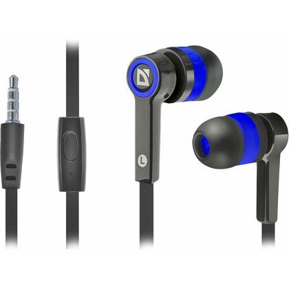 Наушники Defender Pulse-420 с микрофоном, mini jack 3.5 mm, черный/ синий (63423)