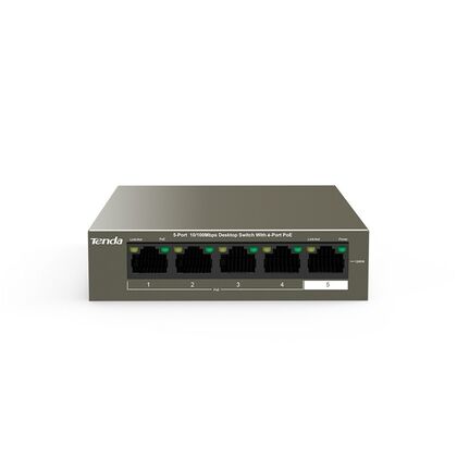 Неуправляемый POE-коммутатор 05 портов: Tenda TEF1105P-4-38W (5x10/ 100Мбит/ с;4xPOE ; PoE‑бюджет 35 Вт) корпус - металл