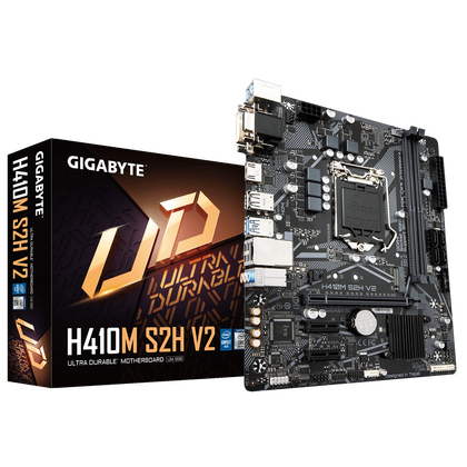 Материнская плата Gigabyte LGA1200: H410M S2H V2 [H410, 2*DDR4, 1*PCIEx16, 2*PCIEx1, 4*Sata3, 1*M.2, 4 порта*USB3, D-Sub, DVI, HDMI, microATX]