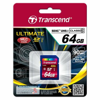 Карта памяти SDXC 64Gb Transcend UHS-I Ultimate 600X без адаптера (TS64GSDXC10U1)