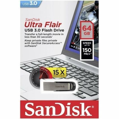 Флеш-накопитель Sandisk 64Gb USB3.0 Ultra Flair Серебристый (SDCZ73-064G-G46)