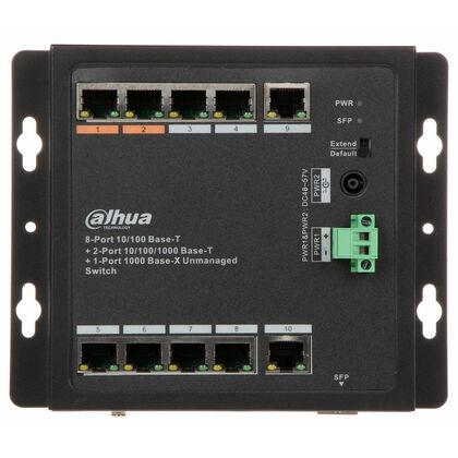Неуправляемый коммутатор 11 портовый: Dahua PFS3111-8ET-96-F (1*1000 Base-X; 2*10/ 100/ 1000 Base-T; 8*10/ 100/ 1000 Base-T)