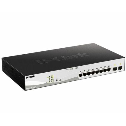 Управляемый PoE-коммутатор 10 портов: D-Link DGS-1210-10MP/ FL (8х1Гбит/ с,2хSFP,8хPoE,PoE‑бюджет 130 Вт) 2 уровня