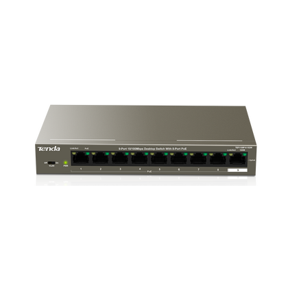 Неуправляемый POE-коммутатор 08 портов: Tenda TEF1109P-8-102W (8x10/ 100Мбит/ с;8xPOE ; PoE‑бюджет 92 Вт) корпус - металл