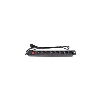 Блок розеток 19", 1U, в стойку, 8xSchuco, 16A, 220V, металлический корпус, шнур вилка (05-0419)