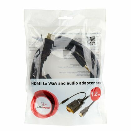 Кабель HDMI-VGA 3м Gembird/ Cablexpert черный, +3.5 Jack, позол. разъемы, пакет (A-HDMI-VGA-03-10)