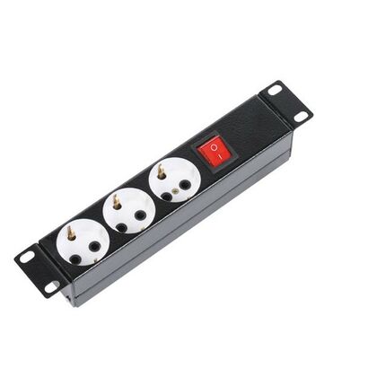 Блок розеток 10", 1U, в стойку, 3xSchuco, 220V, металлический корпус (БР-3П-10-9005)