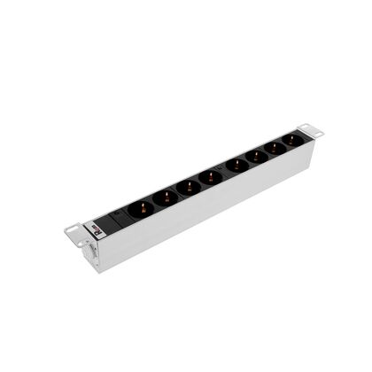Блок розеток 19", 1U, в стойку, 8xSchuco, 220V, 32A,  клемная колодка, металлический корпус (R-32-8S-I-440-K)