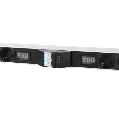 Блок розеток 19", 33-48U, в стойку, 10xSchuco/ 10xC19/ 8xC13, 220V, 32A, с амперметром и автоматом, металлический корпус (R-32-10S-8C13-10C19-A-AM-1420)
