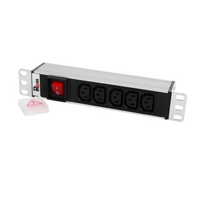 Блок розеток 19", 1U, в стойку, 5xС13, 220V, 10A, металлический корпус (R-10-5C13-V-220-Z)