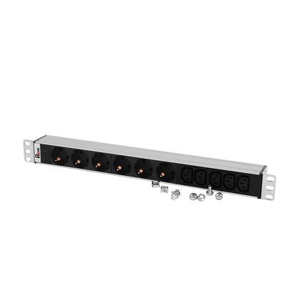Блок розеток 10", 1U, в стойку, 6xSchuko/ 5xC13, 220V, 10А, металлический корпус (R-10-6S-5C13-I-440-Z)